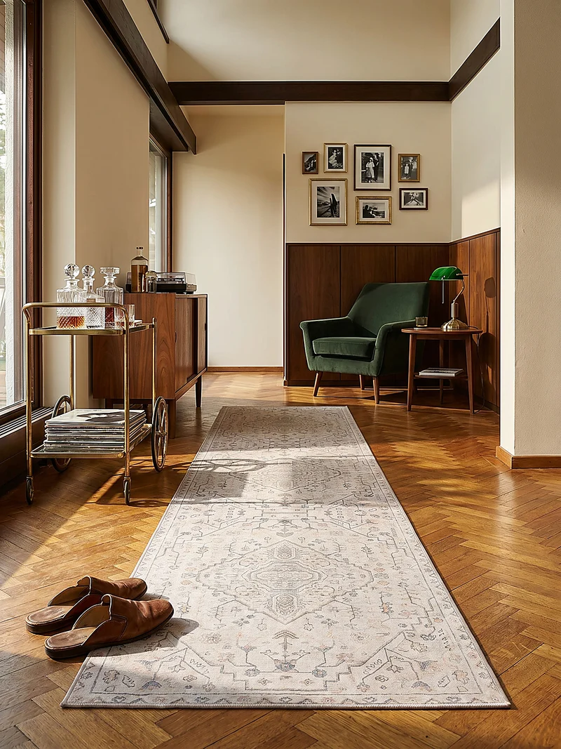 Flachgewebe-Teppich Medaillon · Beige · waschbar