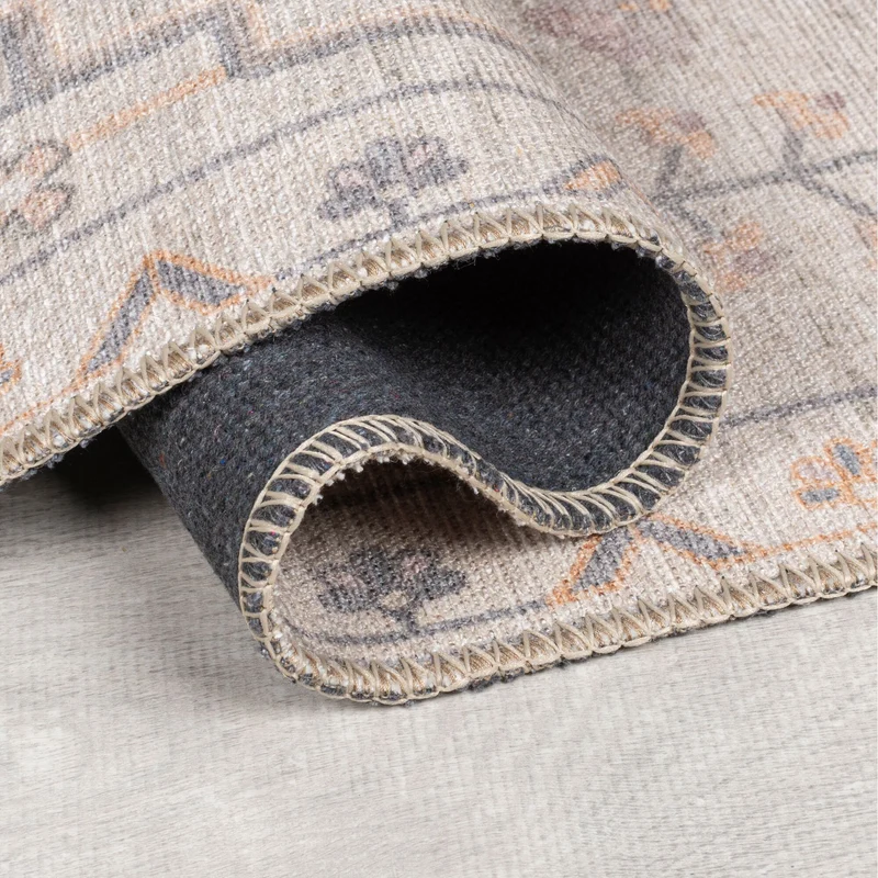 Flachgewebe-Teppich Medaillon · Beige · waschbar