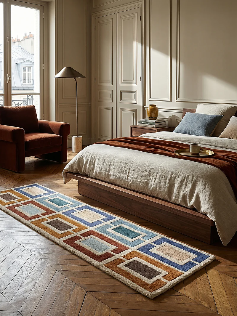 Wollteppich Geometrisch, Retro-Stil, Wohnzimmer
