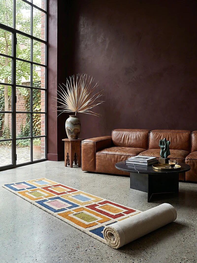 Wollteppich Geometrisch, Retro-Stil, Wohnzimmer