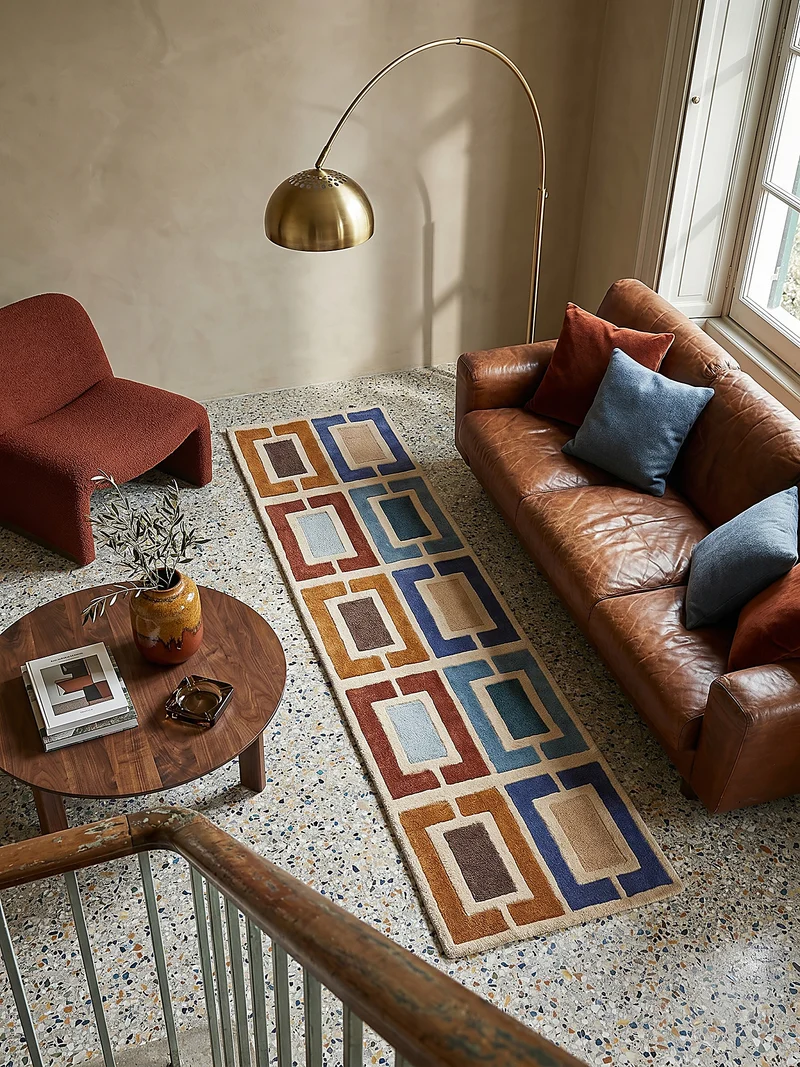 Wollteppich Geometrisch, Retro-Stil, Wohnzimmer