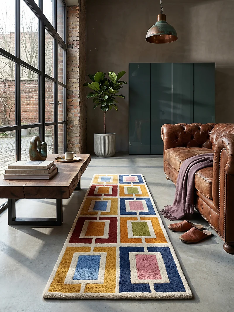 Wollteppich Geometrisch, Retro-Stil, Wohnzimmer