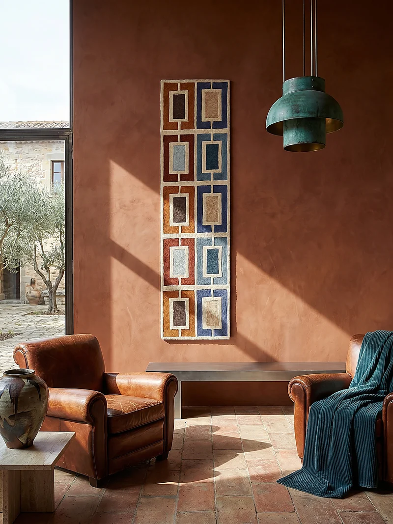 Wollteppich Geometrisch, Retro-Stil, Wohnzimmer