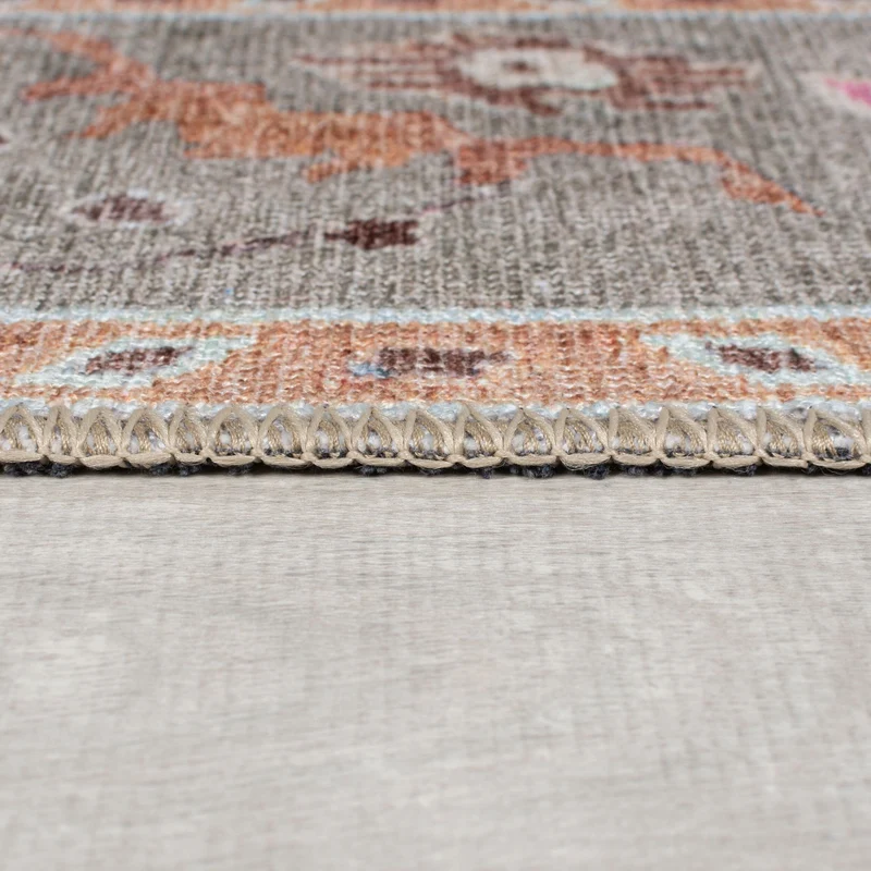 Flachgewebe-Teppich Floral · Multicolor-Rosa · waschbar