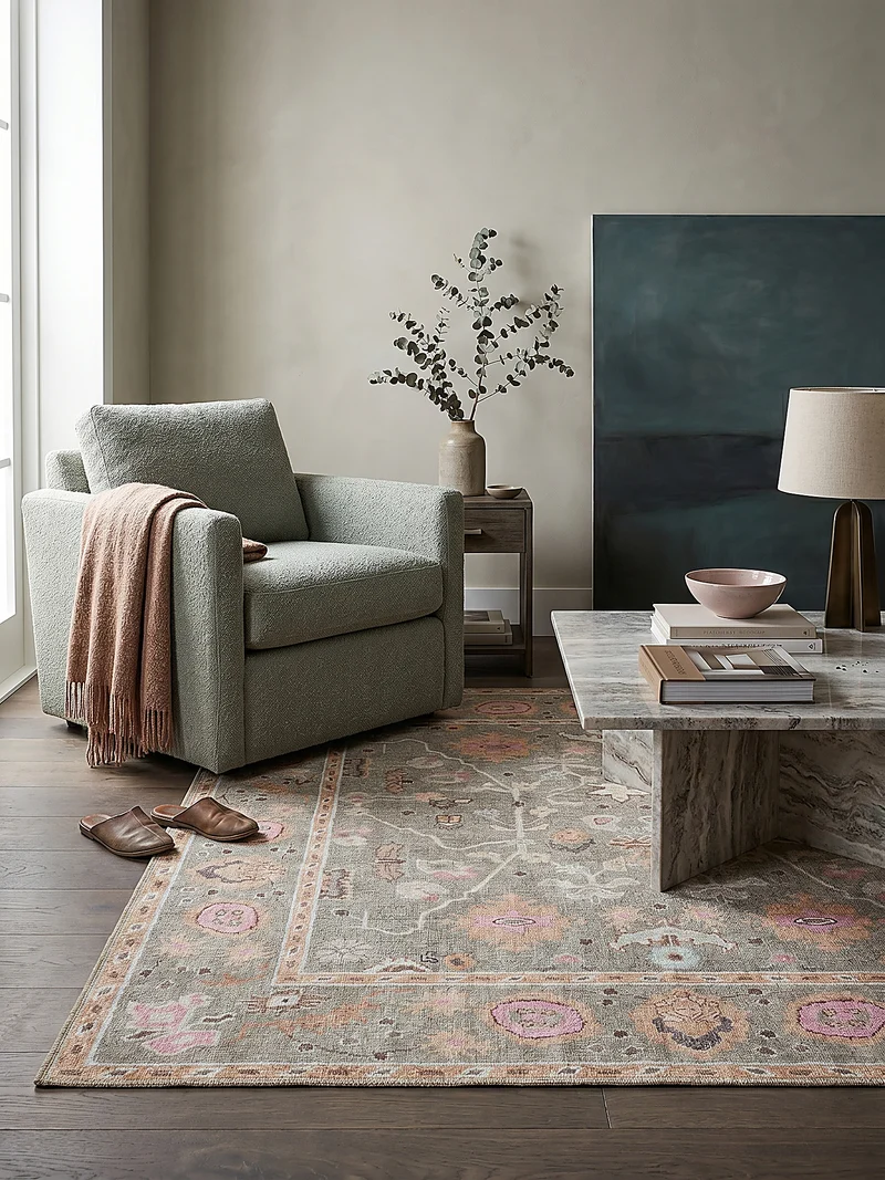 Flachgewebe-Teppich Floral · Multicolor-Rosa · waschbar