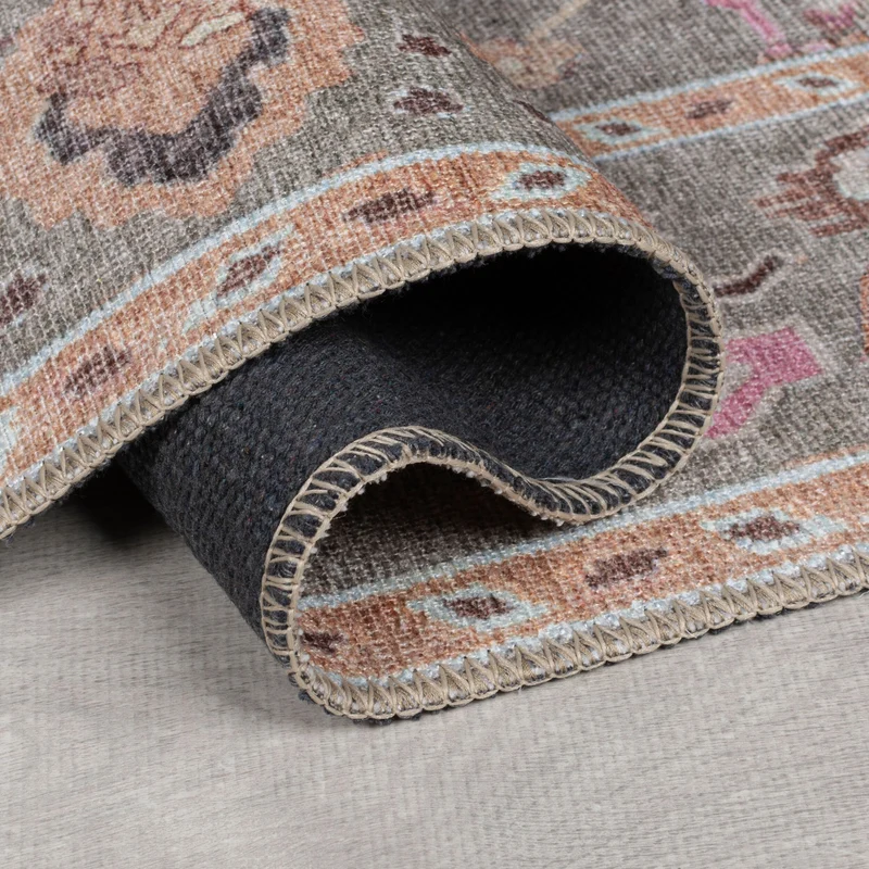 Flachgewebe-Teppich Floral · Multicolor-Rosa · waschbar