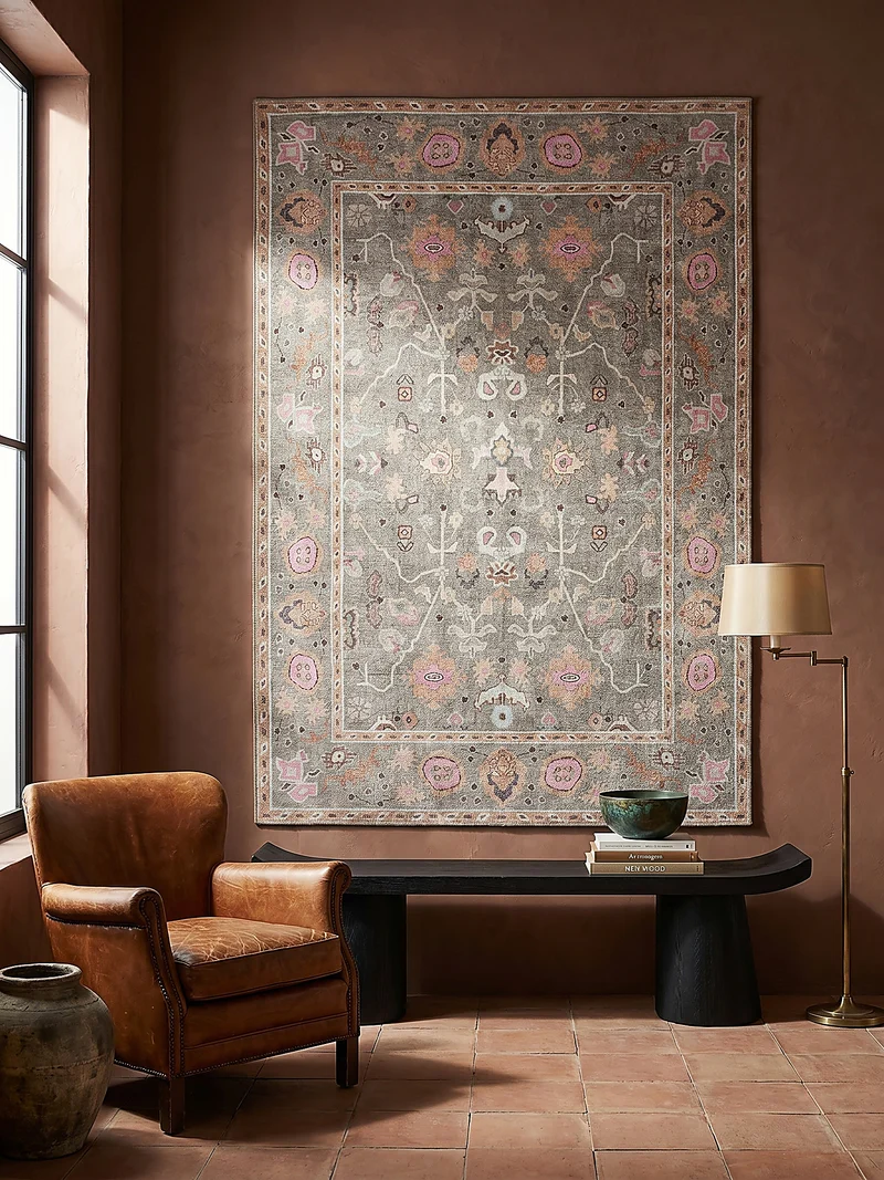 Flachgewebe-Teppich Floral · Multicolor-Rosa · waschbar