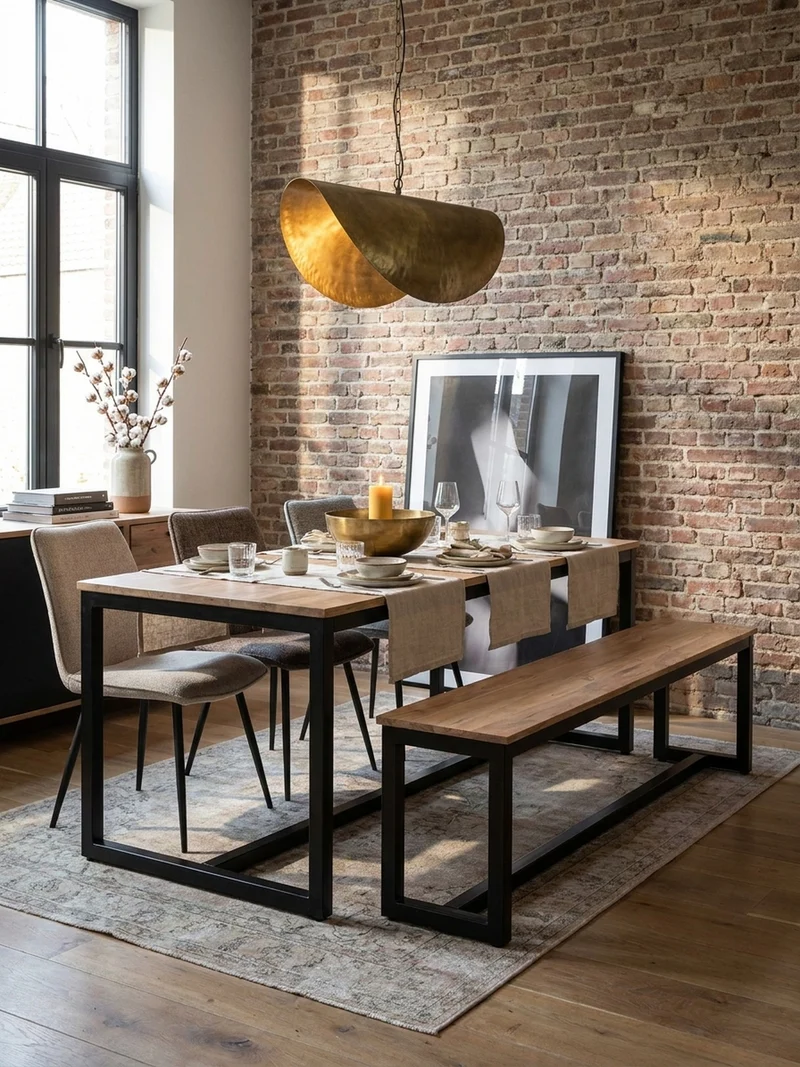 Esszimmerbank Massivholz Metall Loft-Stil ohne Lehne