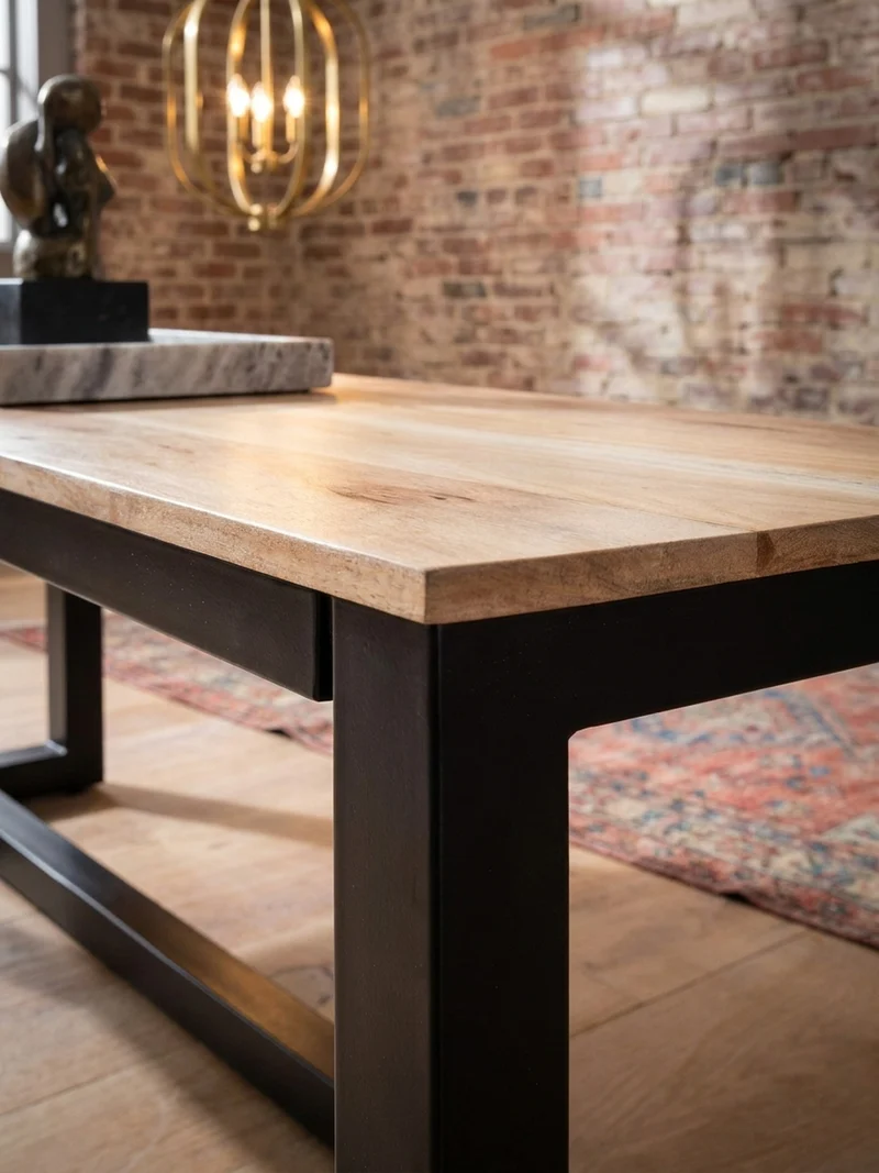 Esszimmerbank Massivholz Metall Loft-Stil ohne Lehne