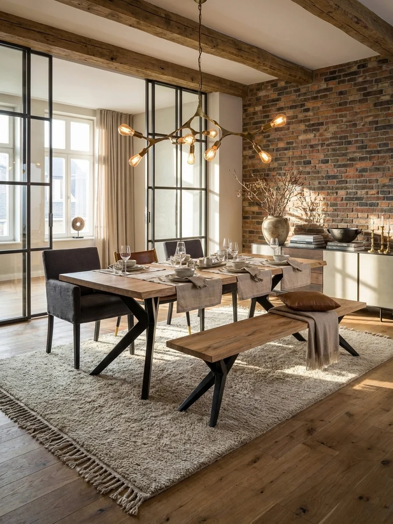 Esszimmerbank Massivholz Metall Loft-Stil