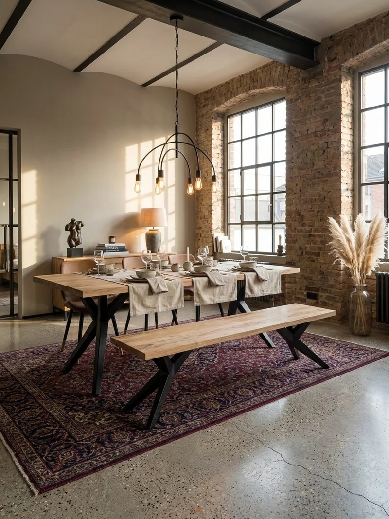 Esszimmerbank Massivholz Metall Loft-Stil