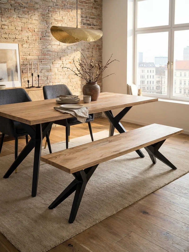 Esszimmerbank Massivholz Metall Loft-Stil