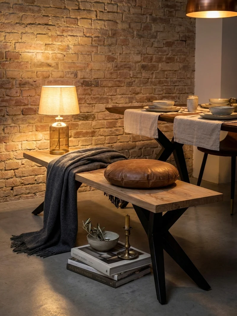 Esszimmerbank Massivholz Metall Loft-Stil
