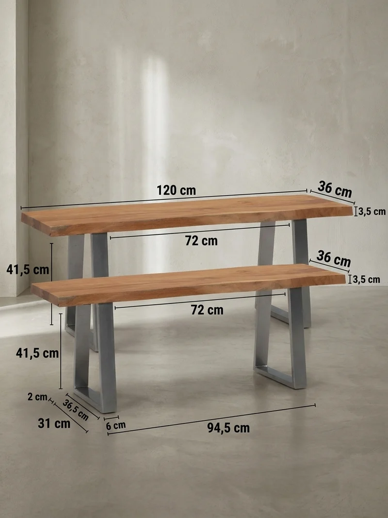 Garderobenbank Massivholz Metall Baumkante