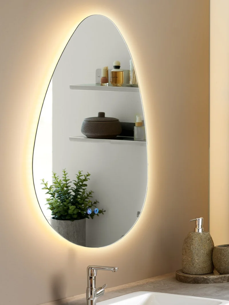 Kiama Spiegel mit LED Anti-Beschlag-Funktion und 3 Lichtfarben, organische Form