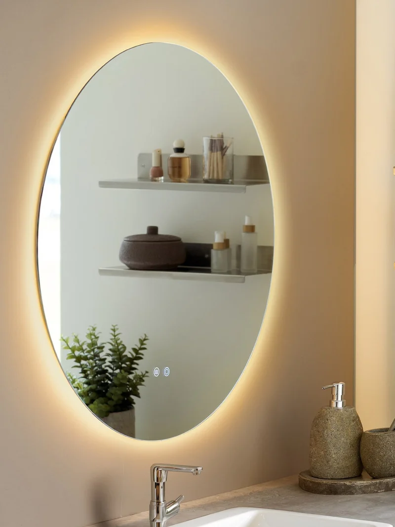 Kiama Spiegel mit LED Anti-Beschlag-Funktion und 3 Lichtfarben, organische Form