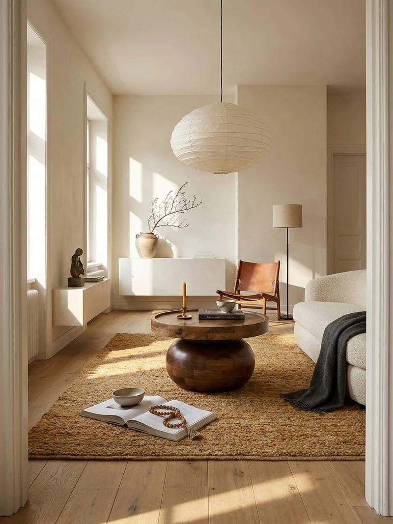 Couchtisch rund in Walnussfarbe, Massivholz Mango, 50x50x30,5 cm, niedrig, modern, natürliche Holzmaserung