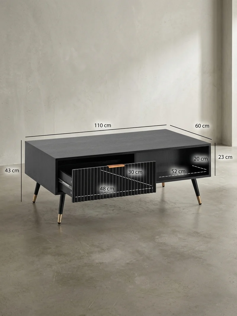 Couchtisch Schwarz Eiche-Dekor mit Stauraum 110x60x43 cm Metallbeine