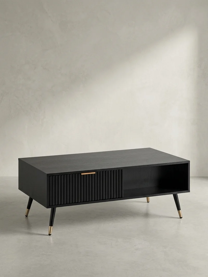 Couchtisch Schwarz Eiche-Dekor mit Stauraum 110x60x43 cm Metallbeine