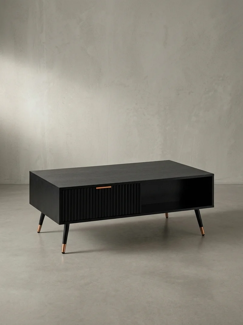 Couchtisch Schwarz Eiche-Dekor mit Stauraum 110x60x43 cm Metallbeine