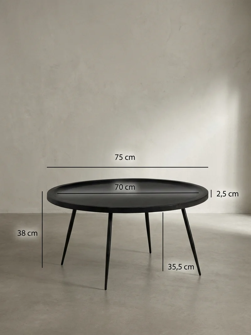 Couchtisch in Schwarz aus Metall und massivem Mangoholz mit natürlicher Maserung, 75x75x38 cm