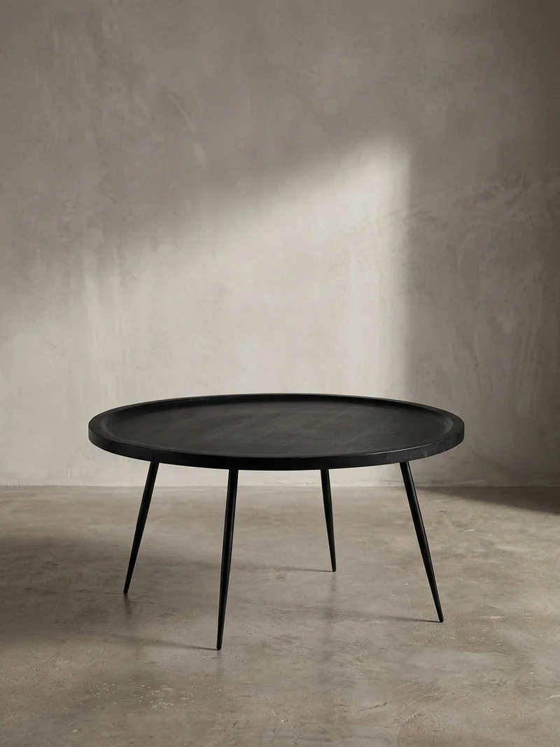 Couchtisch in Schwarz aus Metall und massivem Mangoholz mit natürlicher Maserung, 75x75x38 cm