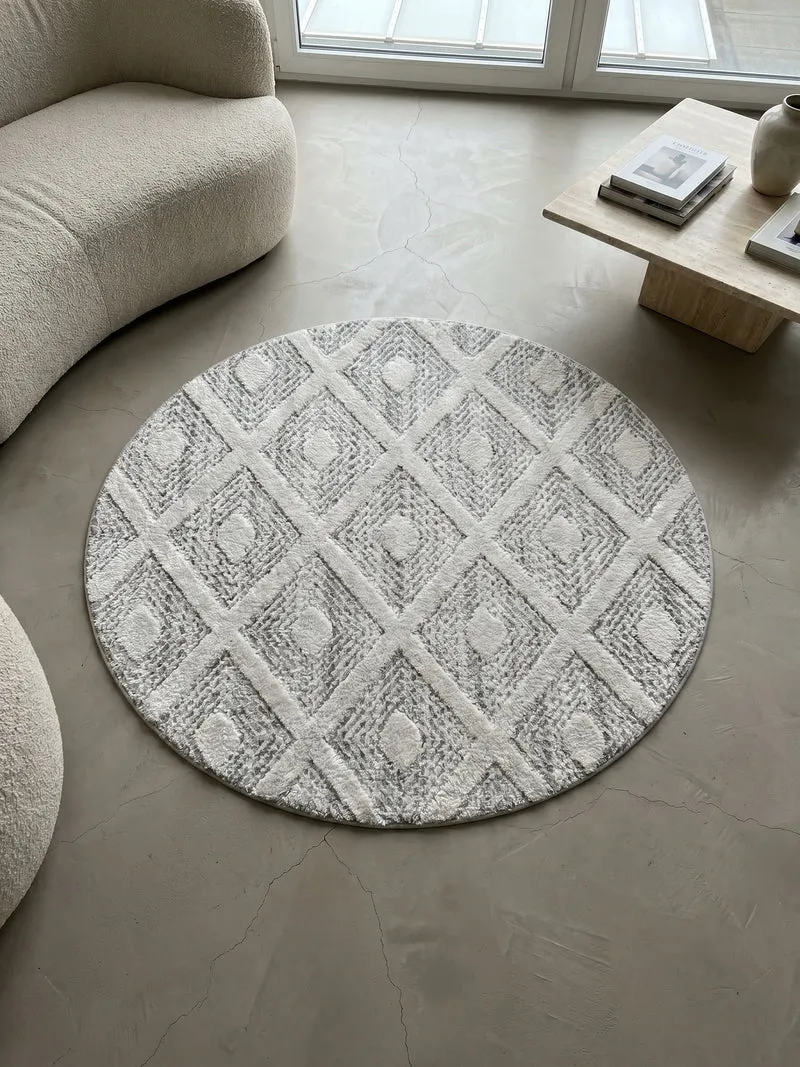 3D Hochflor-Teppich Rauten mit Punktstruktur – Waschbar | Hoch-Tief-Effekt | 2,00 cm Florhöhe für Wohnkomfort