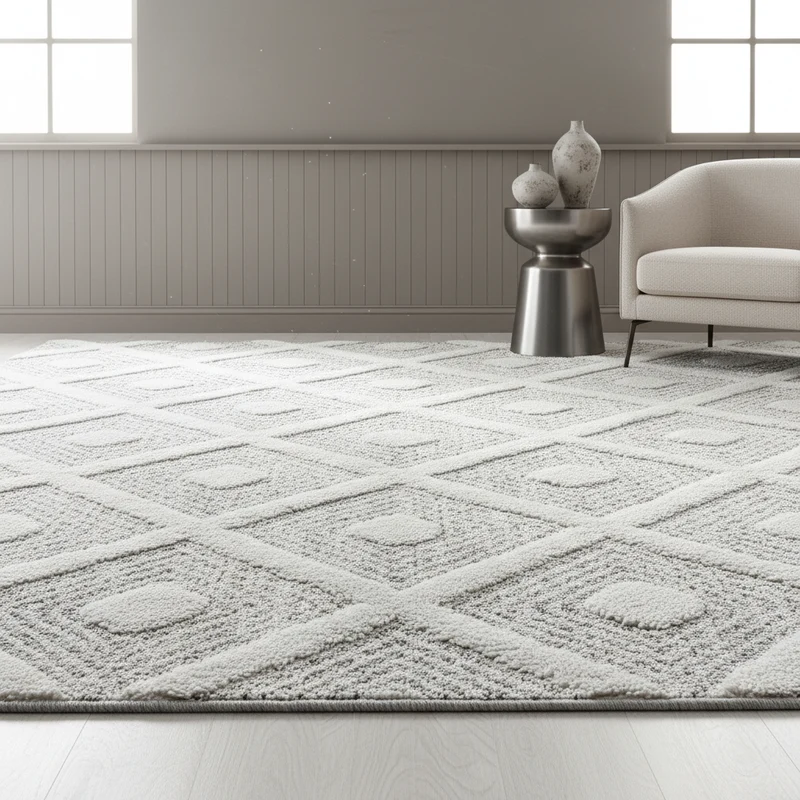 3D Hochflor-Teppich Rauten mit Punktstruktur – Waschbar | Hoch-Tief-Effekt | 2,00 cm Florhöhe für Wohnkomfort