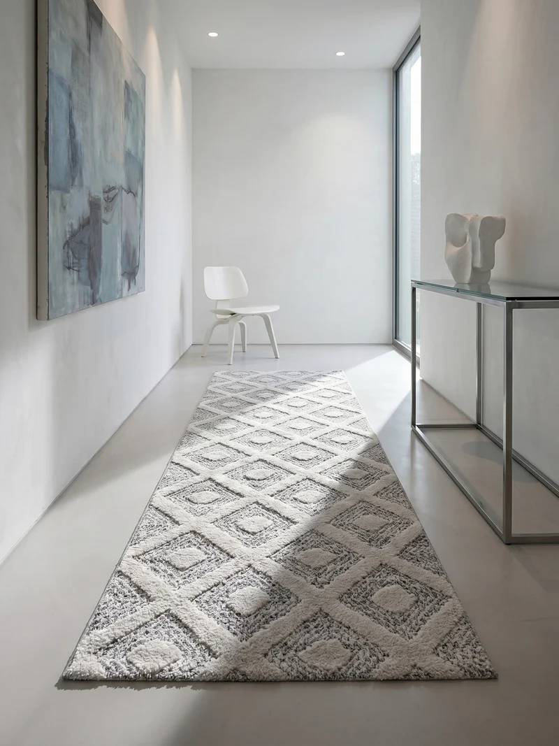 3D Hochflor-Teppich Rauten mit Punktstruktur – Waschbar | Hoch-Tief-Effekt | 2,00 cm Florhöhe für Wohnkomfort