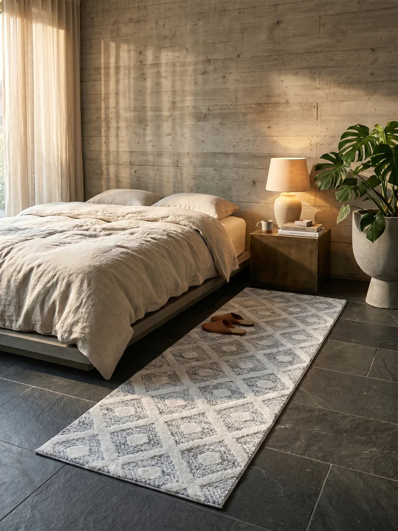3D Hochflor-Teppich Rauten mit Punktstruktur – Waschbar | Hoch-Tief-Effekt | 2,00 cm Florhöhe für Wohnkomfort