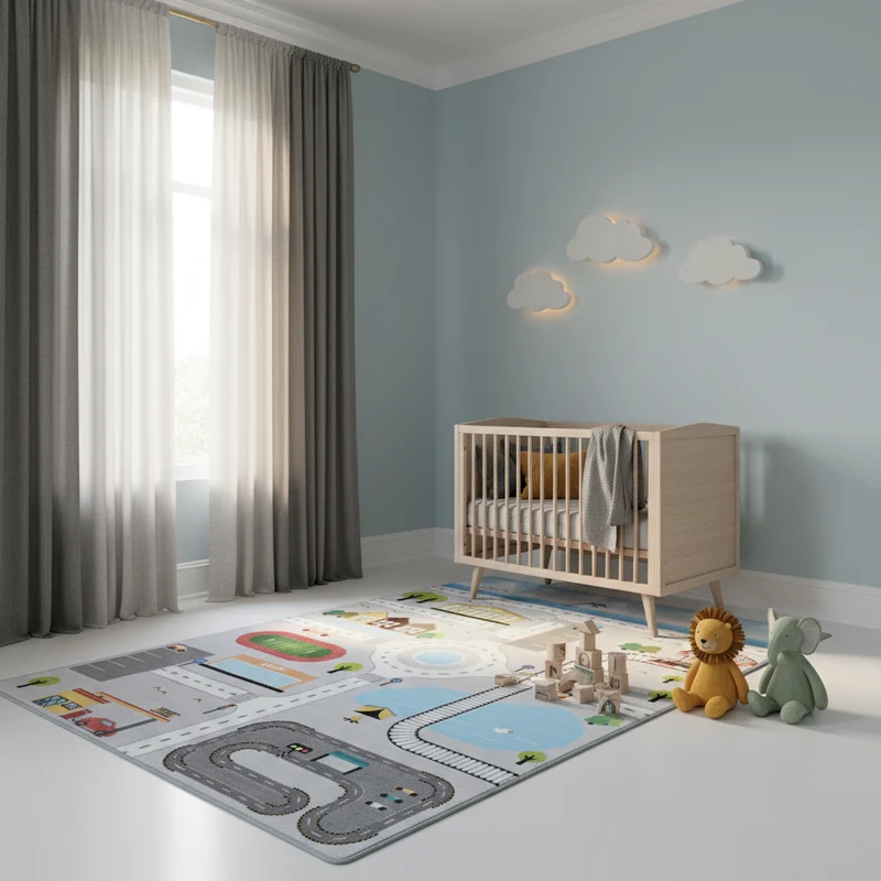 Kinderteppich Spielstraße – Waschbar & Rutschfest zum Spielen für Kinderzimmer