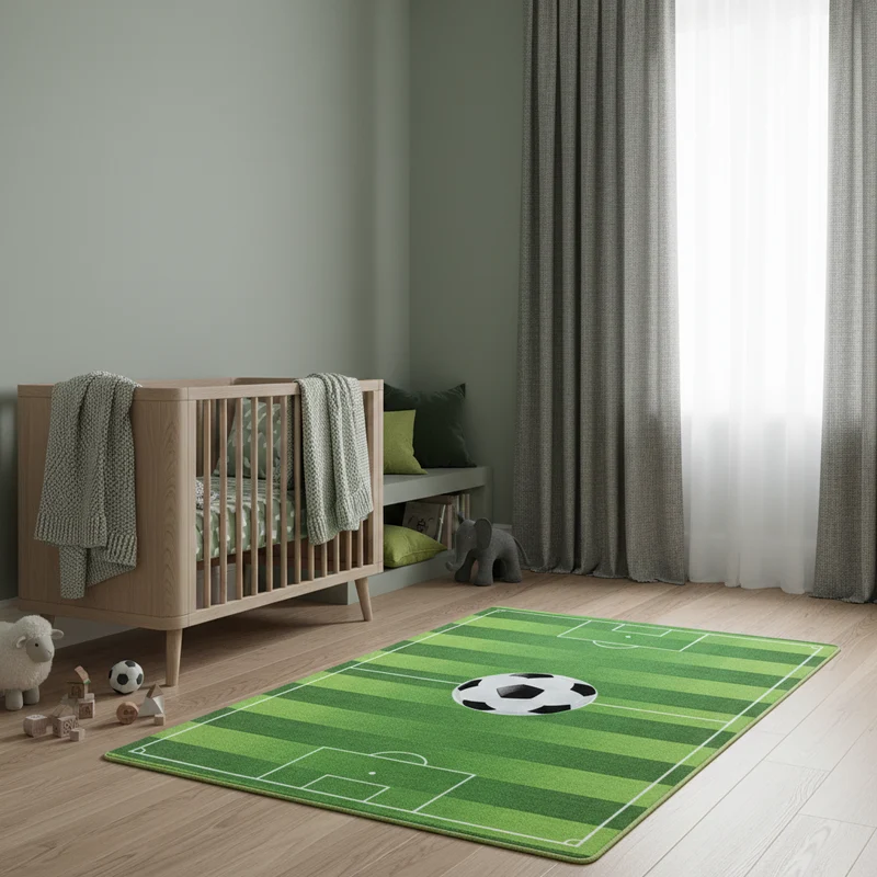 Kinderteppich Fußballfeld – Waschbar & Rutschfest zum Spielen für Kinderzimmer