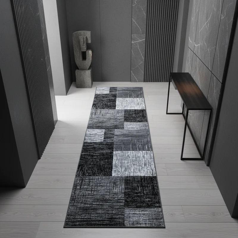 Kurzflor-Teppich Abstraktes Karo – Waschbar & Strapazierfähig | 249k Noppen pro m² für Langlebigkeit