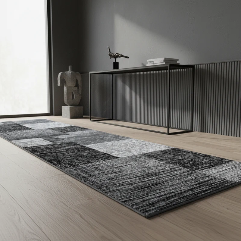 Kurzflor-Teppich Abstraktes Karo – Waschbar & Strapazierfähig | 249k Noppen pro m² für Langlebigkeit