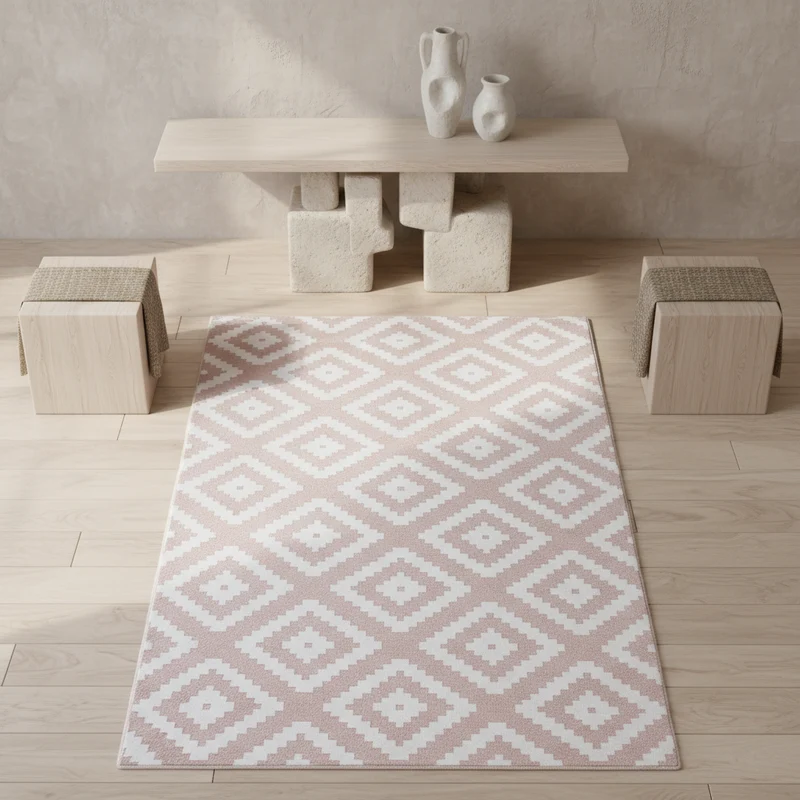 Kurzflor-Teppich Geometrisch – Waschbar & Strapazierfähig | Heatset-Veredelung für Wolloptik