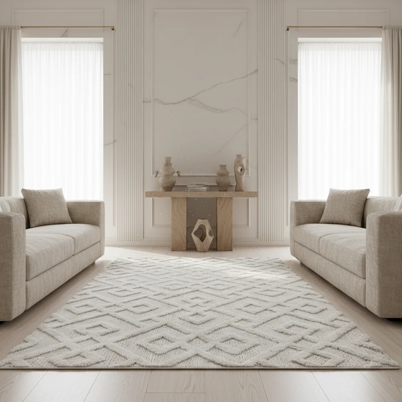 3D Hochflor-Teppich Labyrinth-Muster – Waschbar | Hoch-Tief-Effekt | 2,00 cm Florhöhe für Wohlfühlambiente