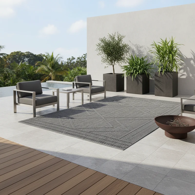 Outdoor-Teppich Diagonales Linienmuster – Waschbar | Geometrischer Boho für Balkon