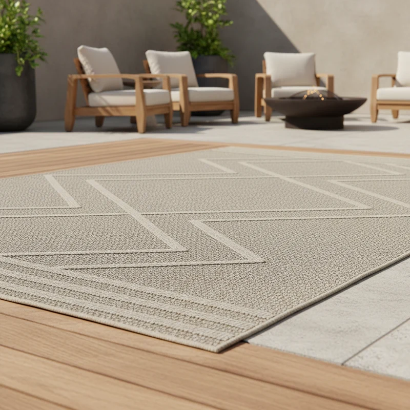 Outdoor-Teppich Diagonales Linienmuster – Waschbar | Geometrischer Boho für Balkon