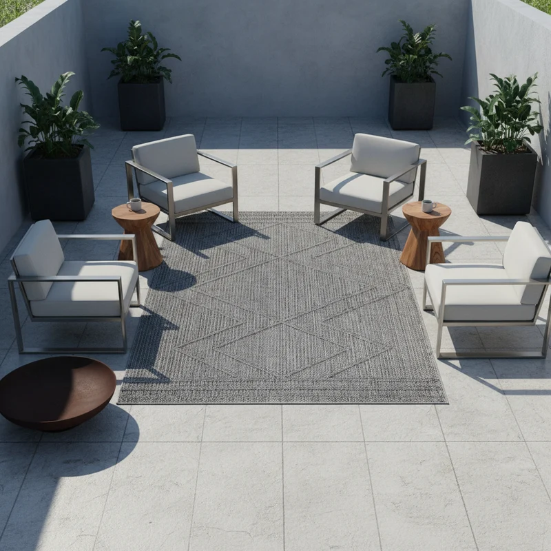 Outdoor-Teppich Diagonales Linienmuster – Waschbar | Geometrischer Boho für Balkon