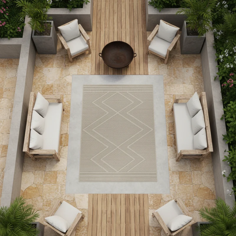 Outdoor-Teppich Diagonales Linienmuster – Waschbar | Geometrischer Boho für Balkon