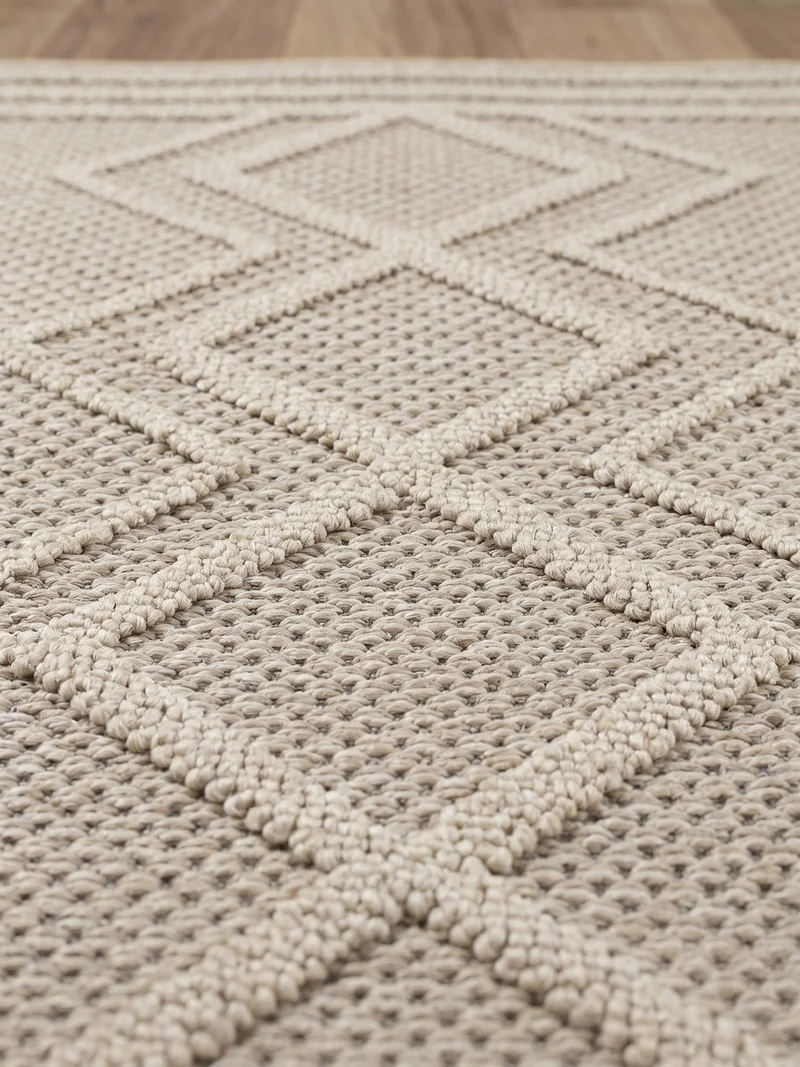 Outdoor-Teppich Diagonales Linienmuster – Waschbar | Geometrischer Boho für Balkon