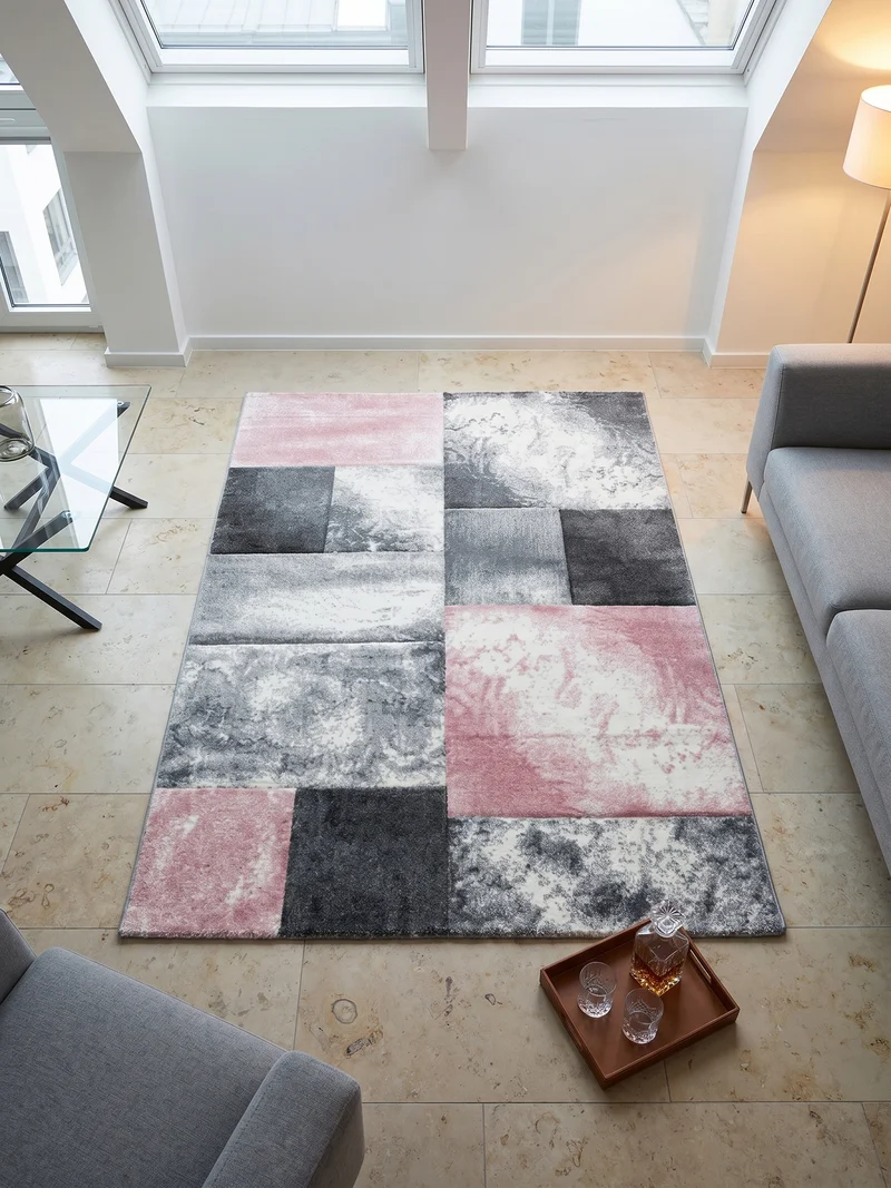Kurzflor-Teppich Mosaik-Karo – Waschbar | Patchwork-Optik | 246k Noppen pro m² für Langlebigkeit