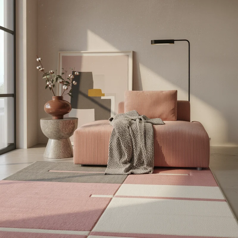 Kurzflor-Teppich Blockstreifen – Waschbar | Modernes Liniendesign | Handgearbeitete Konturen