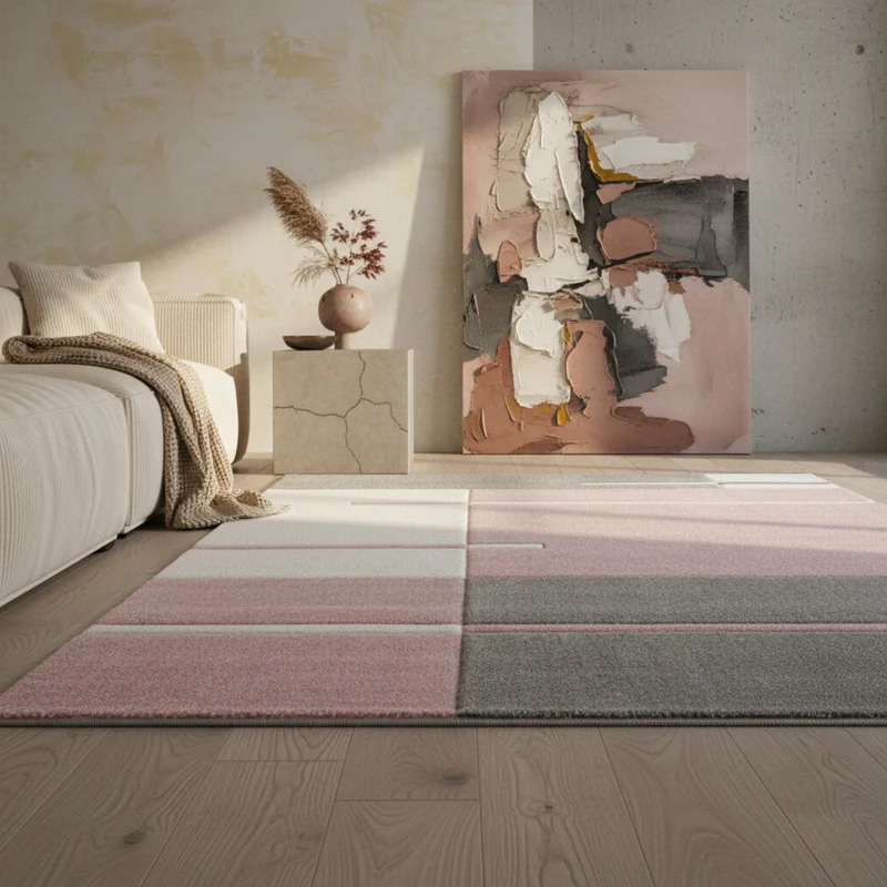 Kurzflor-Teppich Blockstreifen – Waschbar | Modernes Liniendesign | Handgearbeitete Konturen