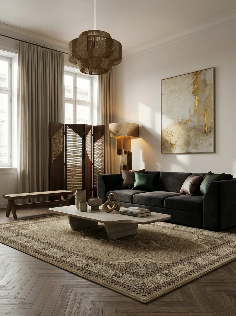 Kurzflor-Teppich Boho Vintage – Waschbar & Strapazierfähig | Heatset-Veredelung für Wolloptik