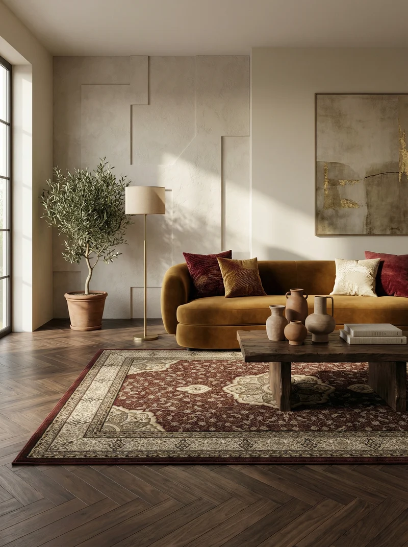 Kurzflor-Teppich Boho Vintage – Waschbar & Strapazierfähig | Heatset-Veredelung für Wolloptik