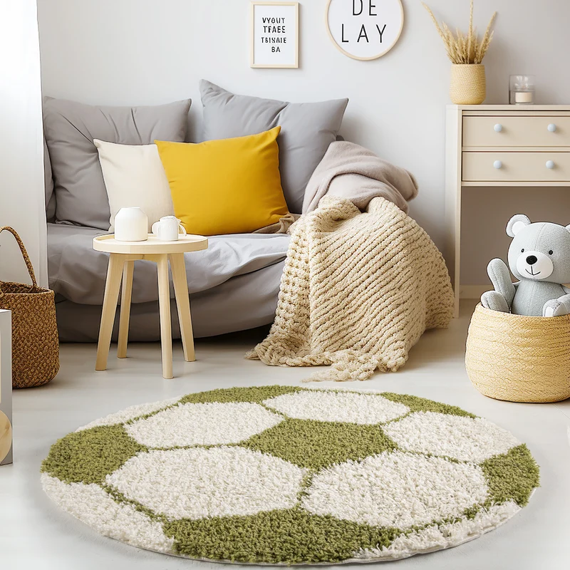 Kinderteppich Hochflor Fußball – Waschbar für Kinderzimmer