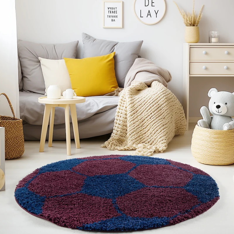 Kinderteppich Hochflor Fußball – Waschbar für Kinderzimmer