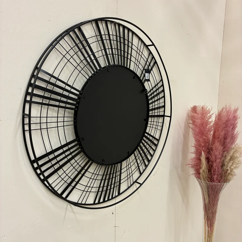 PTMD Wandspiegel Indivo Rund Metall Schwarz 90cm Gitteroptik Spiegel