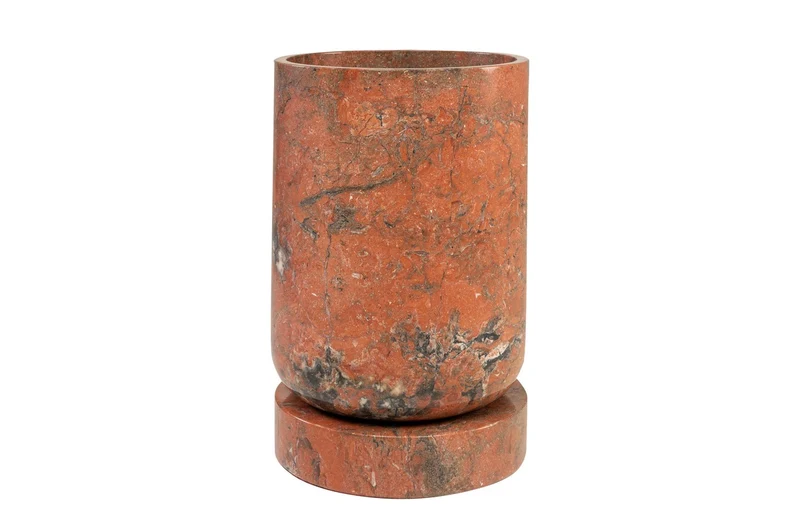 Casa Padrino Luxus Pflanzgefäß Ø 46 x H. 70 cm - Großes rundes Pflanzgefäß und Bodenvase Caliza aus hochwertigem Java Rosso Marmor - Luxus Deko Accessoires
